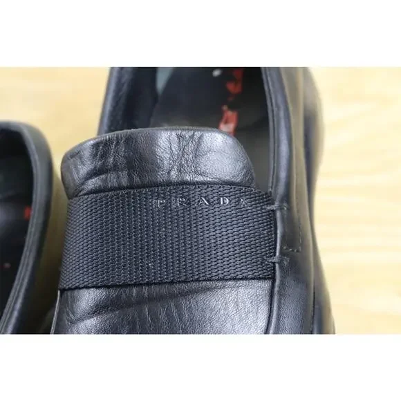 Vintage Prada Sport Shoes Womens 38 Black Leather Loafers Slip On Italy - Picture 11 of 15